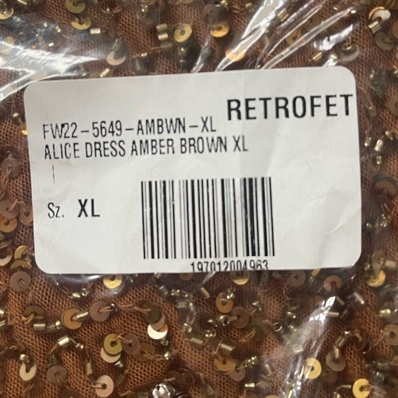 NWT Retrofete Alice Sequins Dress in Amber Brown - Picture 8 of 11
